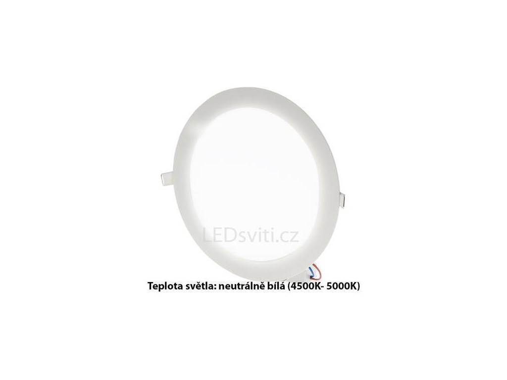 Bílý kruhový vestavný LED panel 225mm 18W denní bílá