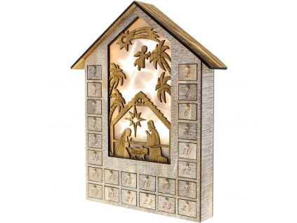 RXL 344 Dřevěný adventní kalendář s betlémem svítící dekorace