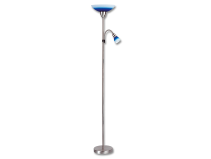 Modrá LED stojací lampa 15W denní bílá s chromovým stojanem