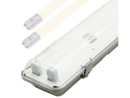 LED prachotěsné těleso + 2x 60cm LED trubice 8W teplá bílá