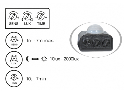 Černý LED reflektor 50W city s pohybovým čidlem 5000K denní bílá