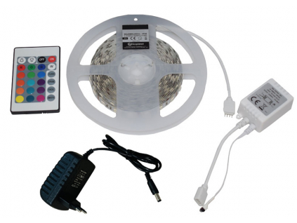 LED páska 14,4W/m bez krytí RGB kompletní sada 1,5m 230V