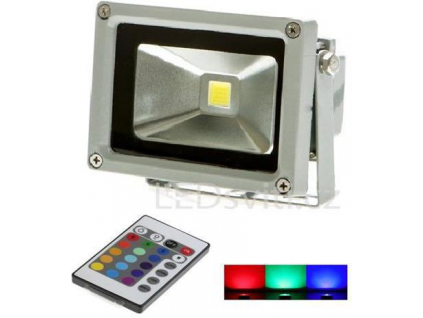 Stříbrný RGB LED reflektor 10W s IR dálkovým ovladačem
