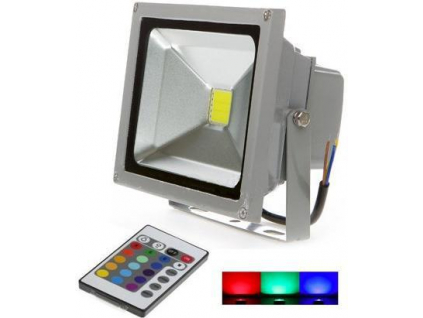 Stříbrný RGB LED reflektor 20W s IR dálkovým ovladačem