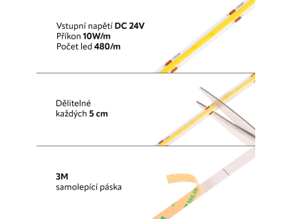 COB LED pásek 24COB10 vnitřní záruka 3 roky, Studená bílá 10W