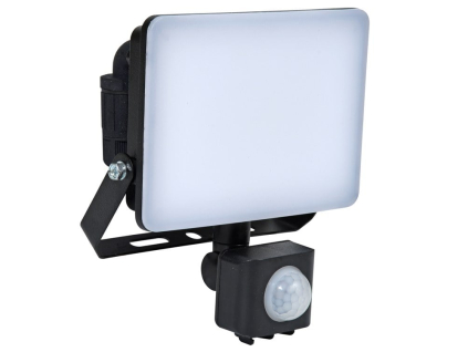 Černý LED reflektor 20W FIST 5000K denní bílá IP65 s pohybovým čidlem