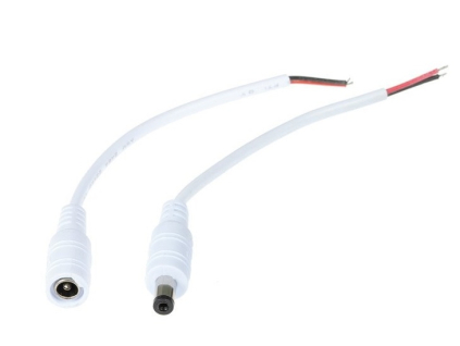 DC konektor napájecí s kabelem, Bílá 14cm