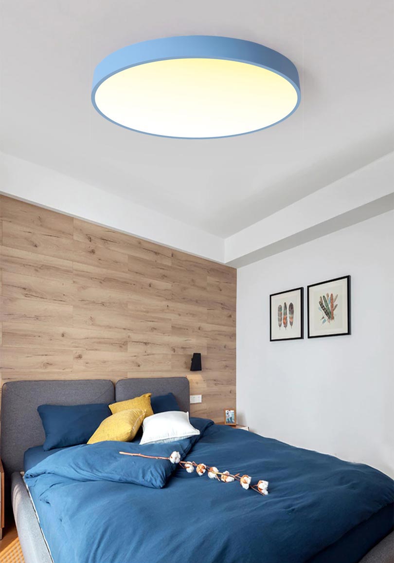 Modrý stropný LED panel 400mm 24W teplá biela s čidlom