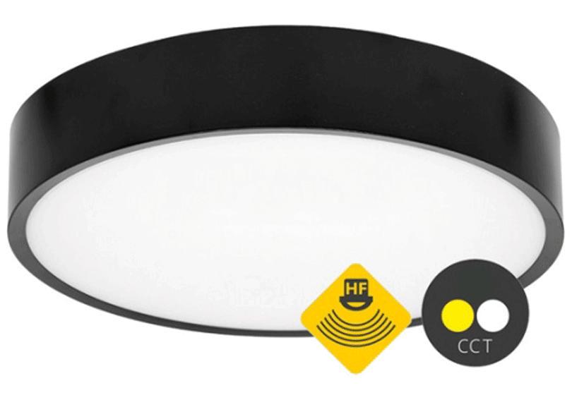 Čierne LED prisadené svietidlo MARTIN 25W IP65 CCT s čidlom