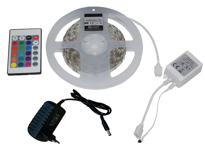 LED páska 14,4W/m bez krytí RGB kompletní sada 230V 1m