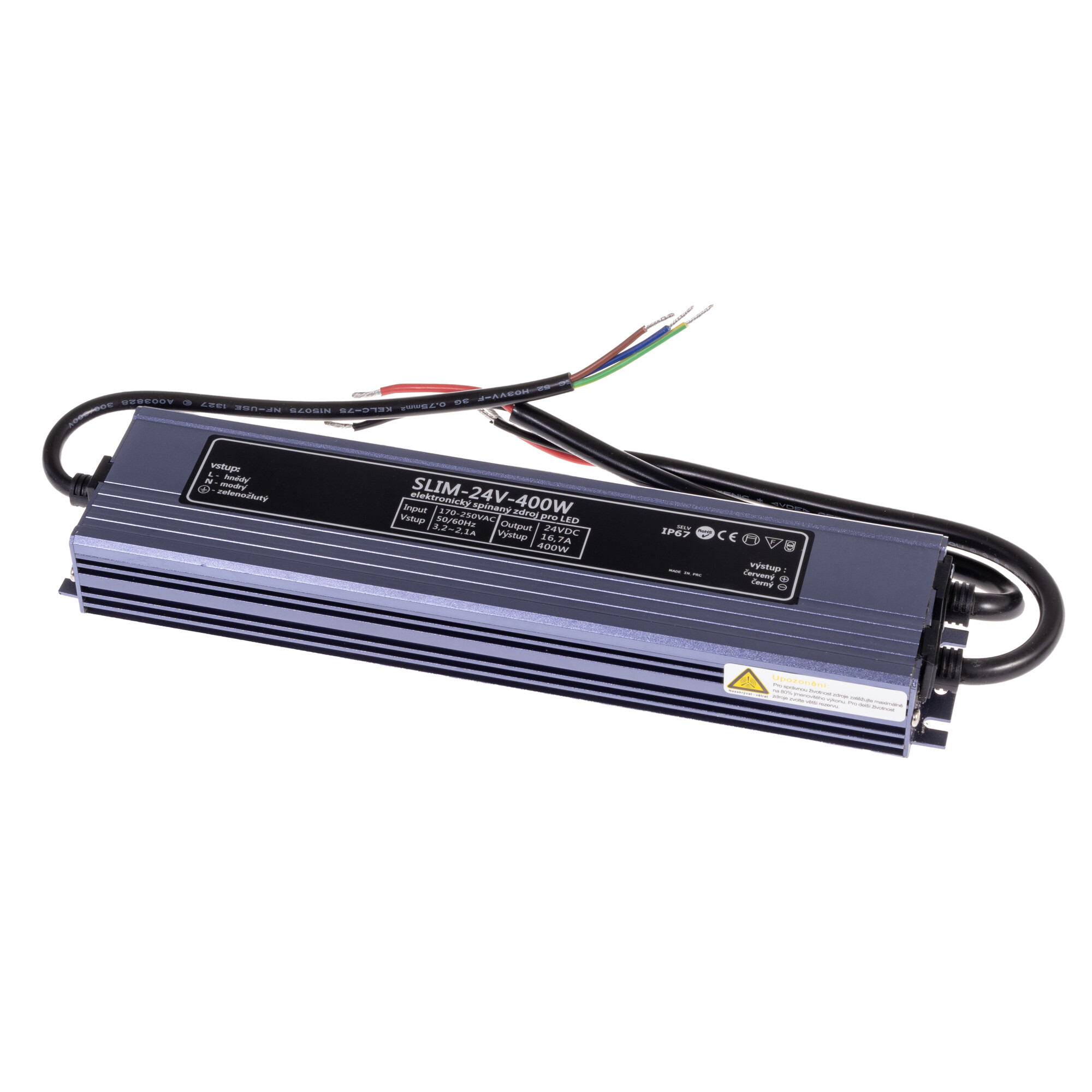 LED zdroj 24V 400W SLIM-24V-400W by se do slovenštiny přeložil jako LED zdroj 24V 400W SLIM-24V-400W. Název produktu obsahuje technické specifikace, které jsou standardizované a rozumí se jim univerzálně v oboru elektroniky a osvětlení, takže není třeba m