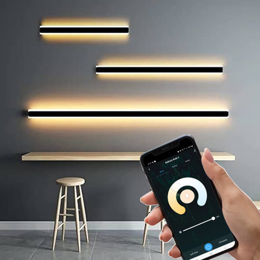 SMART Čierne LED moderné nástenné svietidlo strip 45W P 150cm/8cm IP20 CCT s čidlom