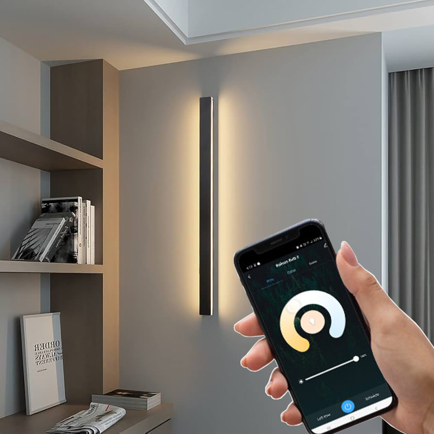 SMART Čierne LED moderné nástenné svietidlo strip 19W Z 60cm/8cm IP20 CCT s čidlom