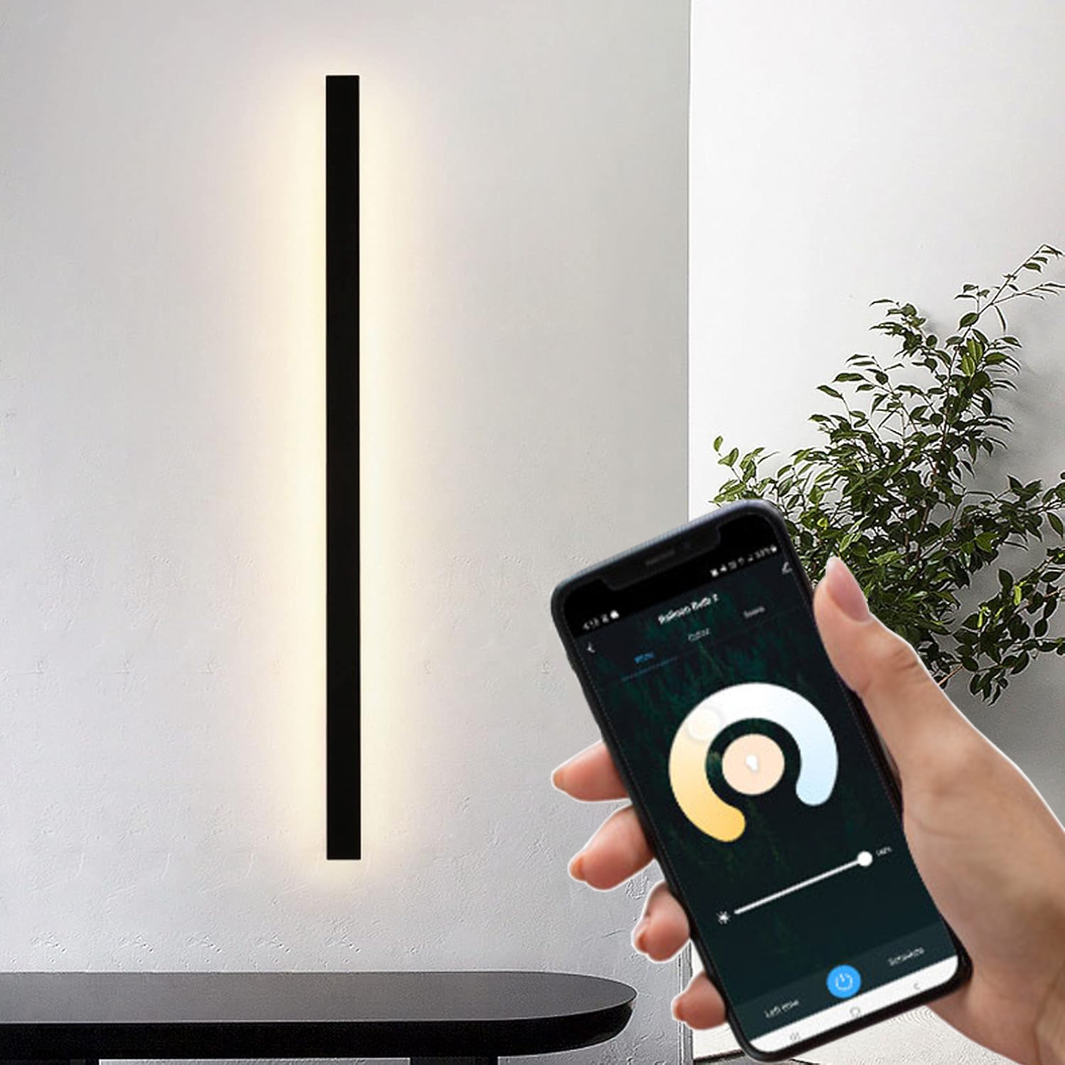 SMART Čierne LED moderné nástenné svietidlo strip 30W Z 100cm/8cm IP20 CCT s čidlom