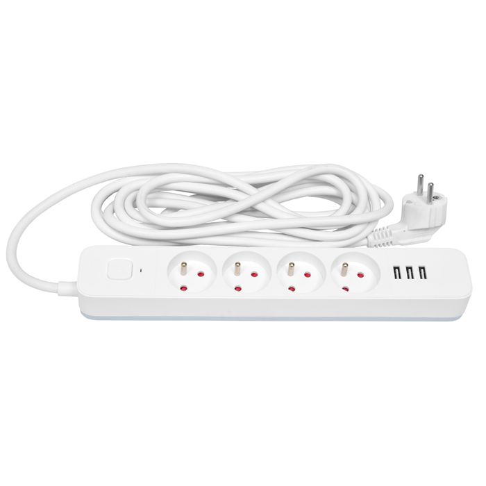 Prodl. přív.3x1,5mm2, 3m, 4zásuvky,3xUSB 2,4A s vyp.