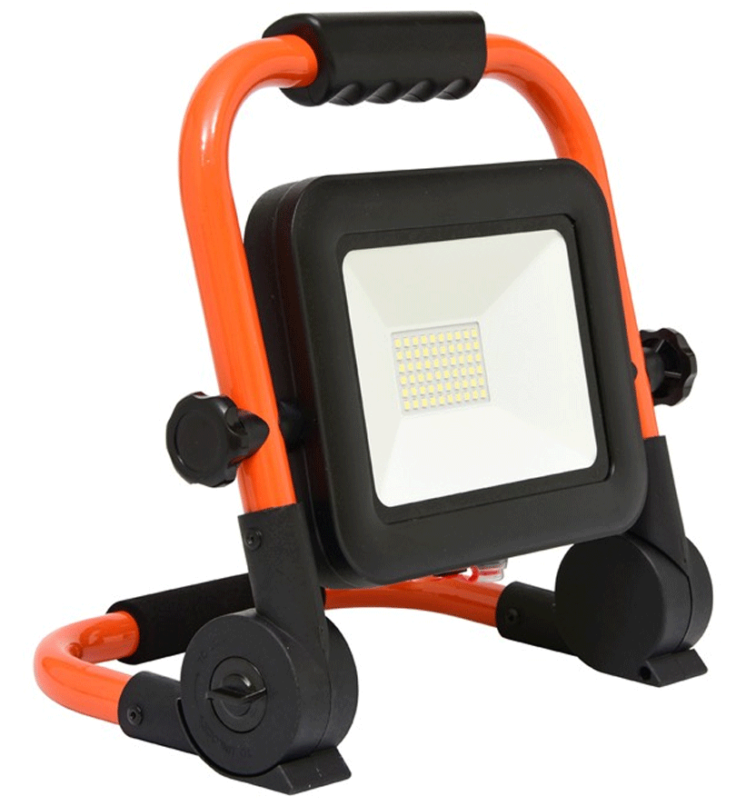 Oranžový LED reflektor se stojanem 30W denní bílá