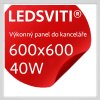 LED panel 600x600mm 40W (Barva světla Teplá bílá, Výkon 40W, Zdroj Stmívatelný)